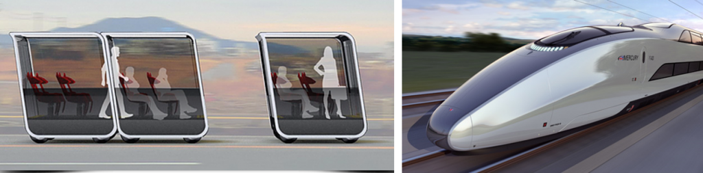 Left: next-future-mobility.com - Right: Mercury high-speed train by Priestmangoode